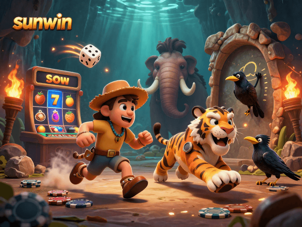 Experience sunwin's vibrant prehistoric casino scene with slots and dynamic elements.