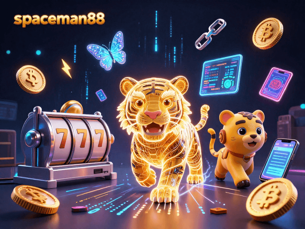 Experience the thrilling excitement at spaceman88 with a neon casino featuring crypto elements.