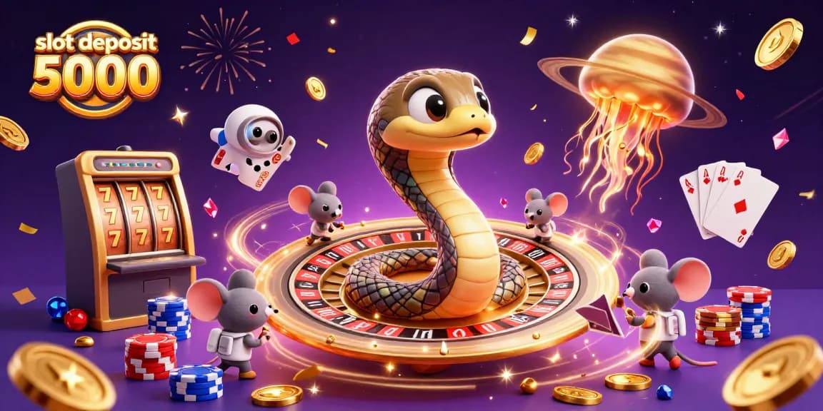 Engage with thrilling slots at slot deposit 5000 amid a vibrant cosmic casino scene.