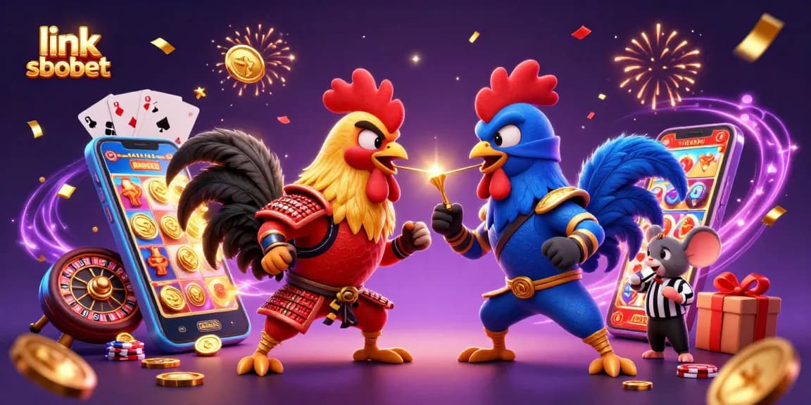 Experience thrilling action betting with the link sbobet on vibrant casino-themed illustration.