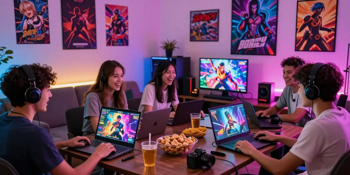 Players enjoying a multiplayer hentai game in a lively living room.