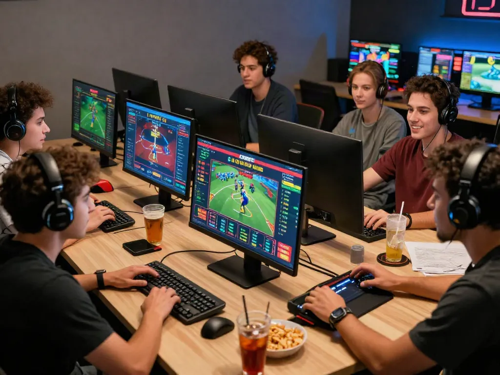 Friends enjoying online gaming at nhà cái debet platform, showcasing excitement and social interaction.