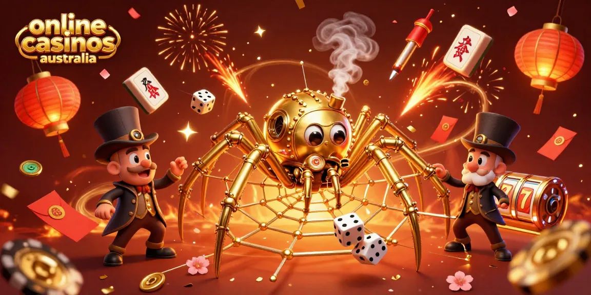 Experience thrilling action at online casinos Australia with a steampunk spider and lucky games.