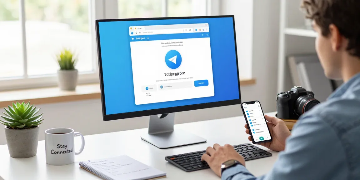 Engaging workspace showcasing Telegram Download on a modern desk with tech gadgets and natural light.