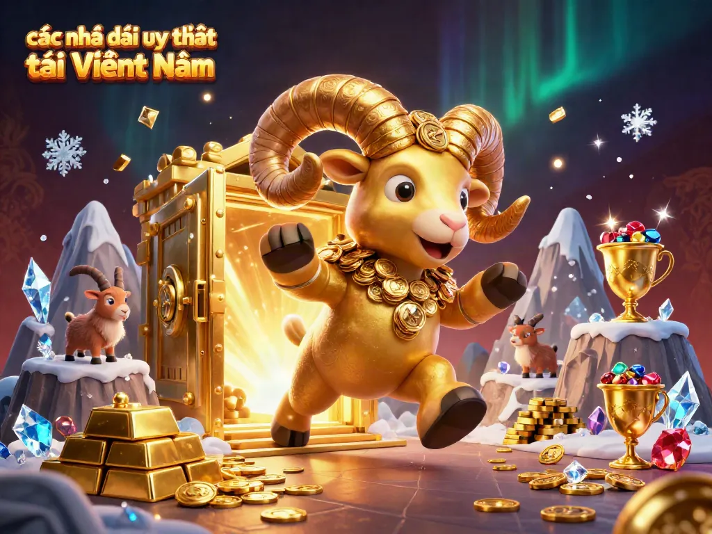 Experience top-rated các nhà cái uy tín tại Việt Nam featuring a vibrant 3D golden ram illustration.